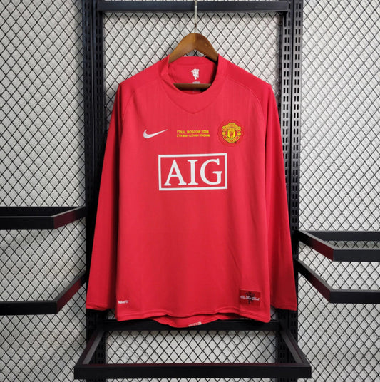 Camisa Manchester United Retrô 07/2008 | Manga Longa Nike Masculina - Vermelho 
Desconto de LANÇAMENTO